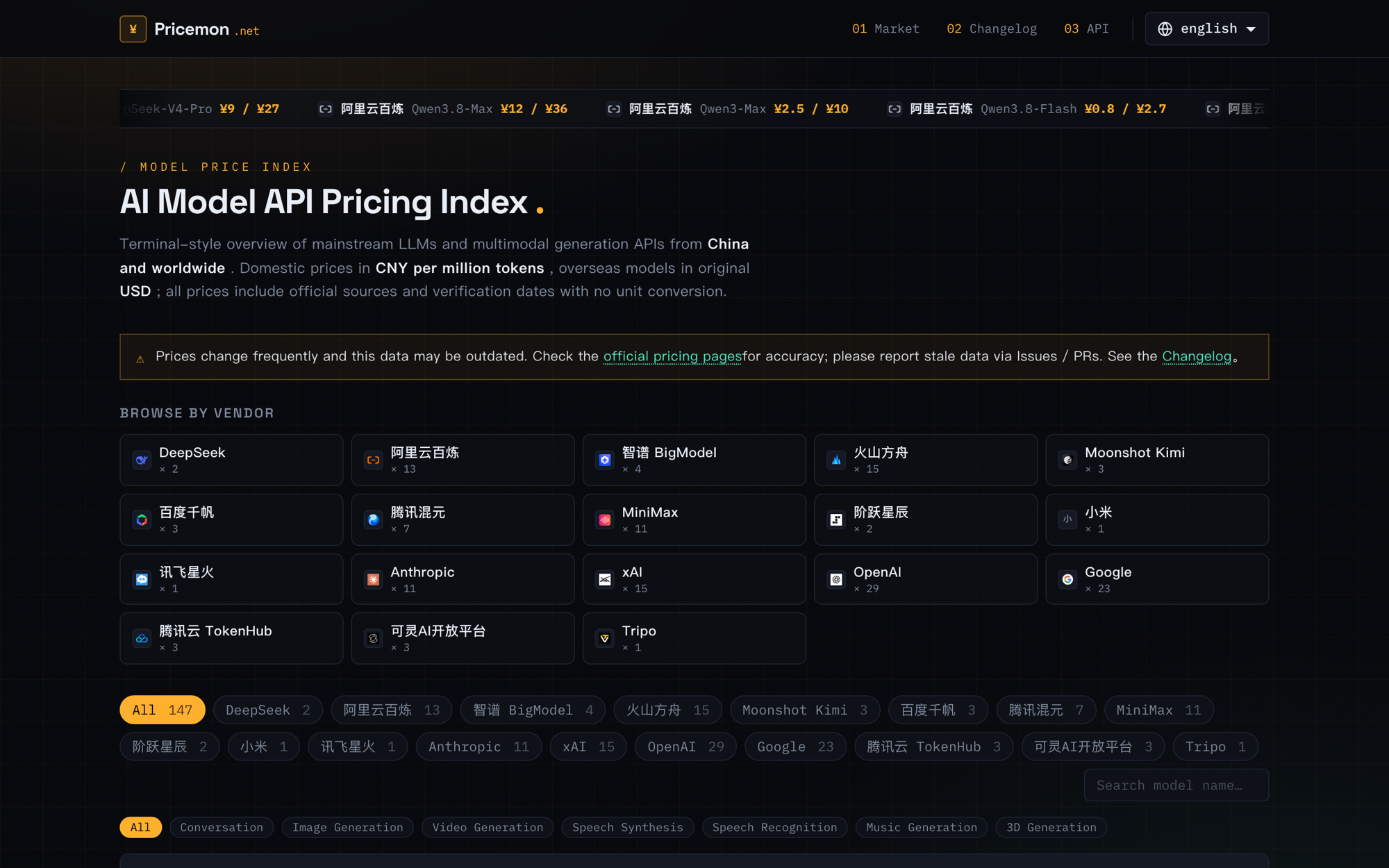 pricemon.net 英文版首页